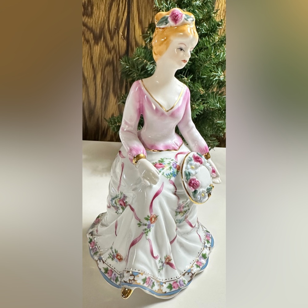 Vintage Porcelain China Lady With Hat and Sitting on a Chair Figurine